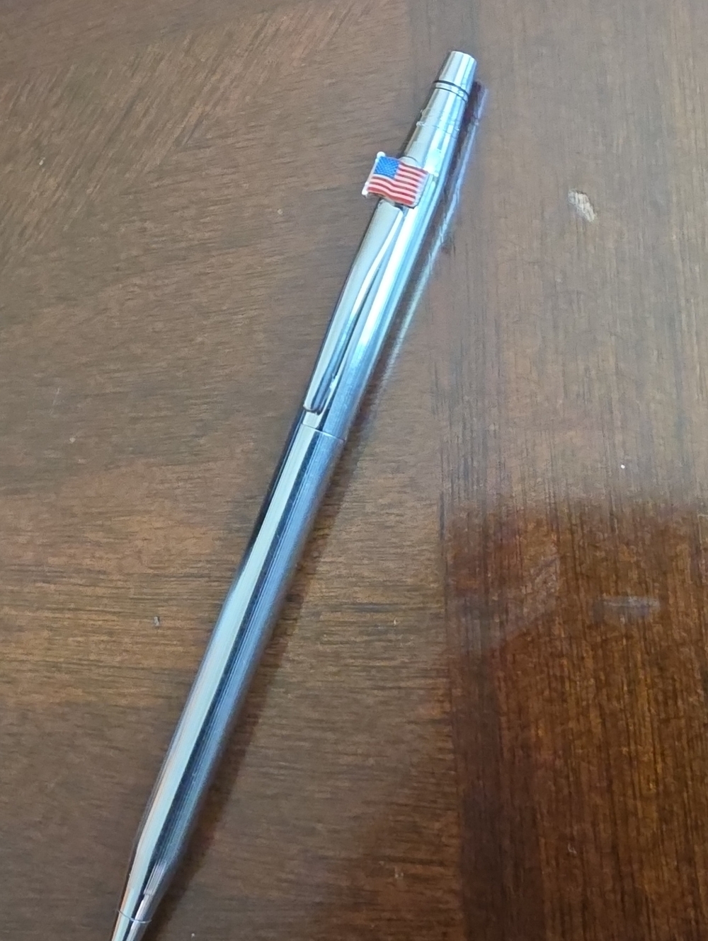Classic Silver Ballpoint Pen with American Flag Accent